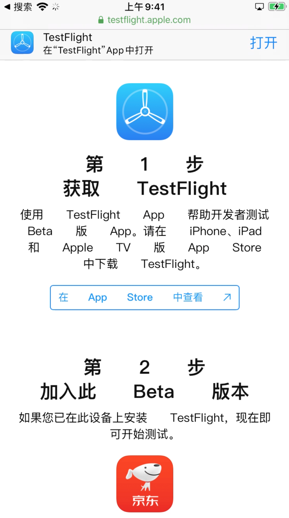 Apple TestFlight 京东应用信息 iOS Safari 浏览器