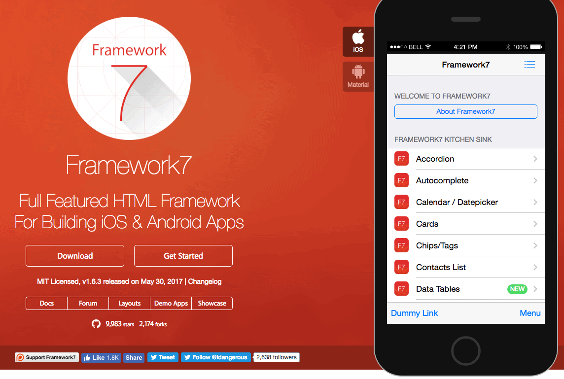 跨平台混合应用开发 UI 框架 Framework 7
