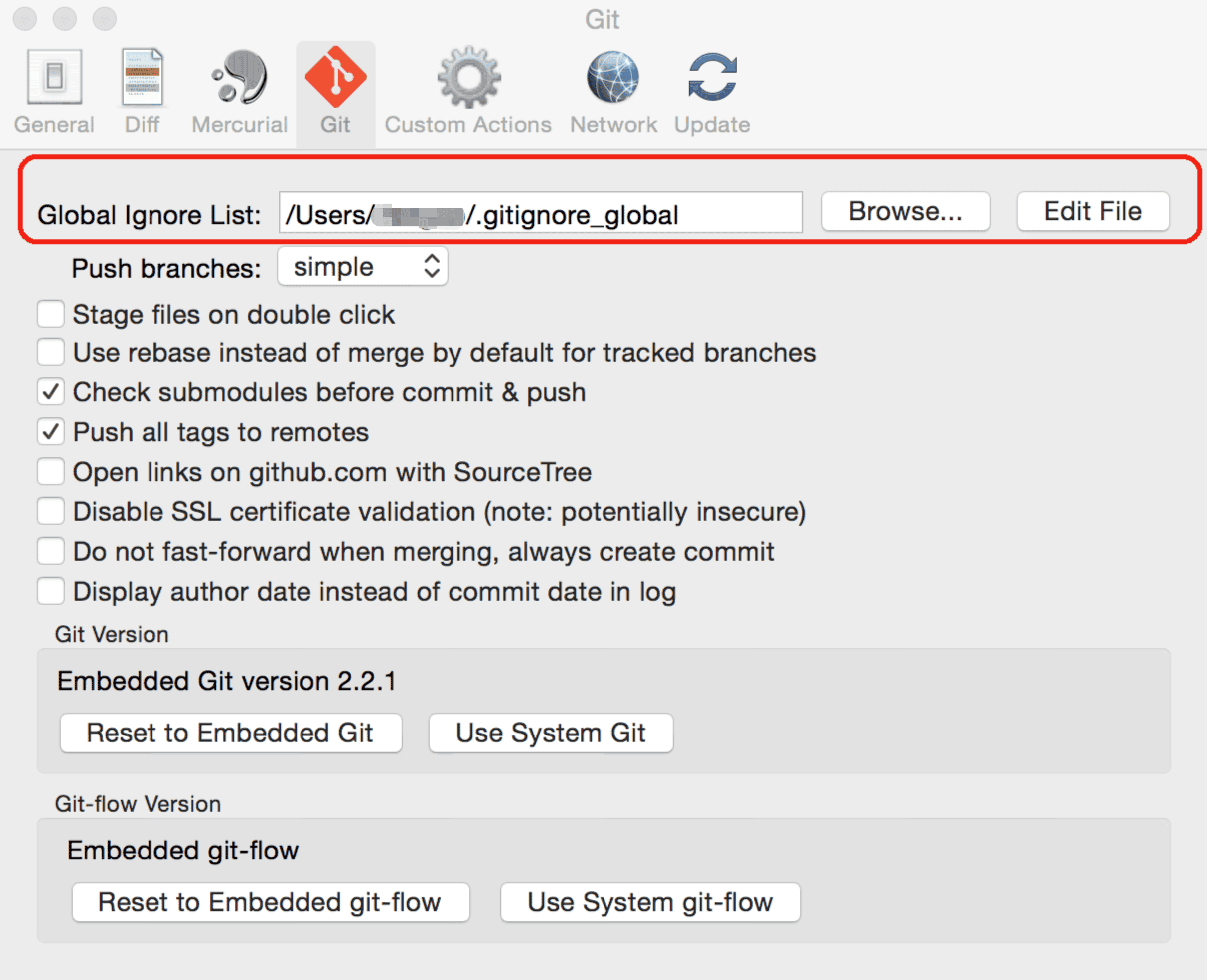SourceTree Global Ignore List 目录