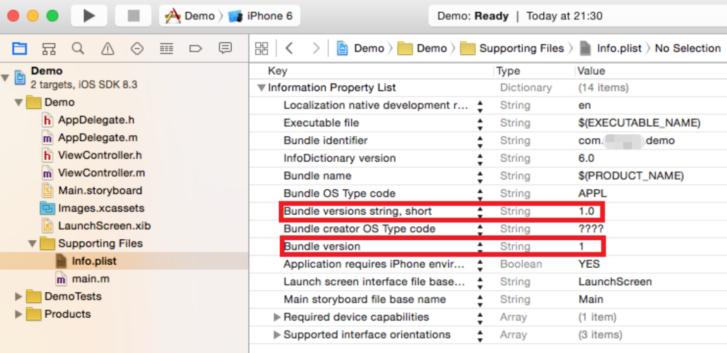 iOS App 默认 Version 和 Build